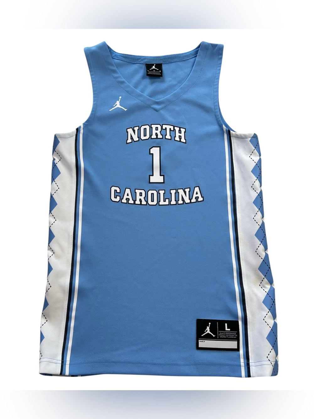 Jordan UNC North Carolina Tar Heels Basketball #1 Jersey Youth Large Blue White